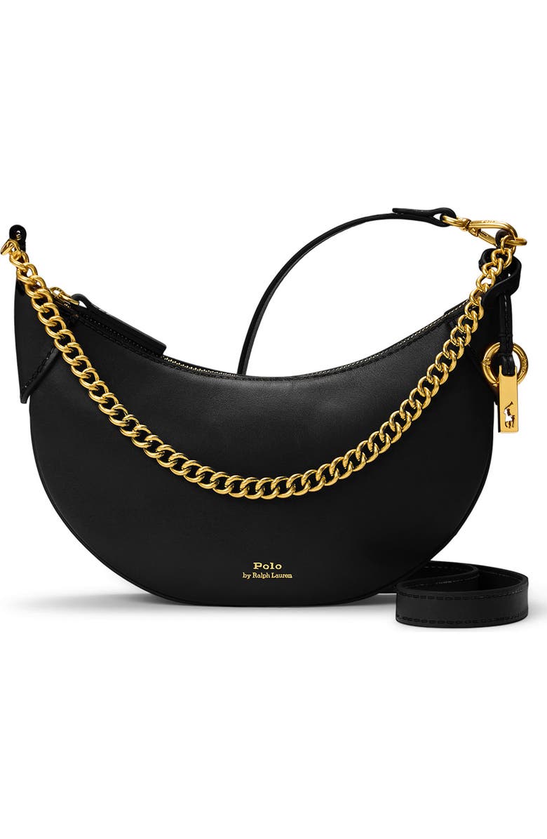 Polo Ralph Lauren Mini Polo ID Chain Leather Crossbody Bag, Main, color, Black