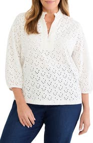 NIC+ZOE Ruffle Neck Eyelet Top