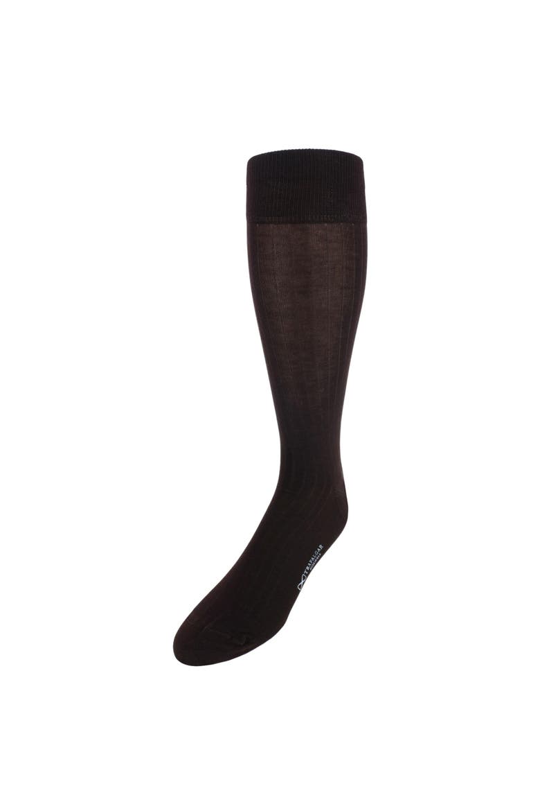 Jasper Mercerized Cotton Ribbed Mid-Calf Solid Color Socks, Main, color, Coffee Brown