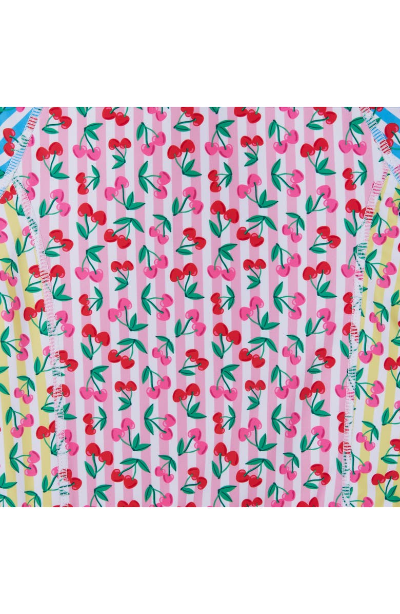Andy & Evan Kids' Print Long Sleeve One-Piece Rashguard Swimsuit & Hair Tie Set, Alternate, color, Pink Cherry