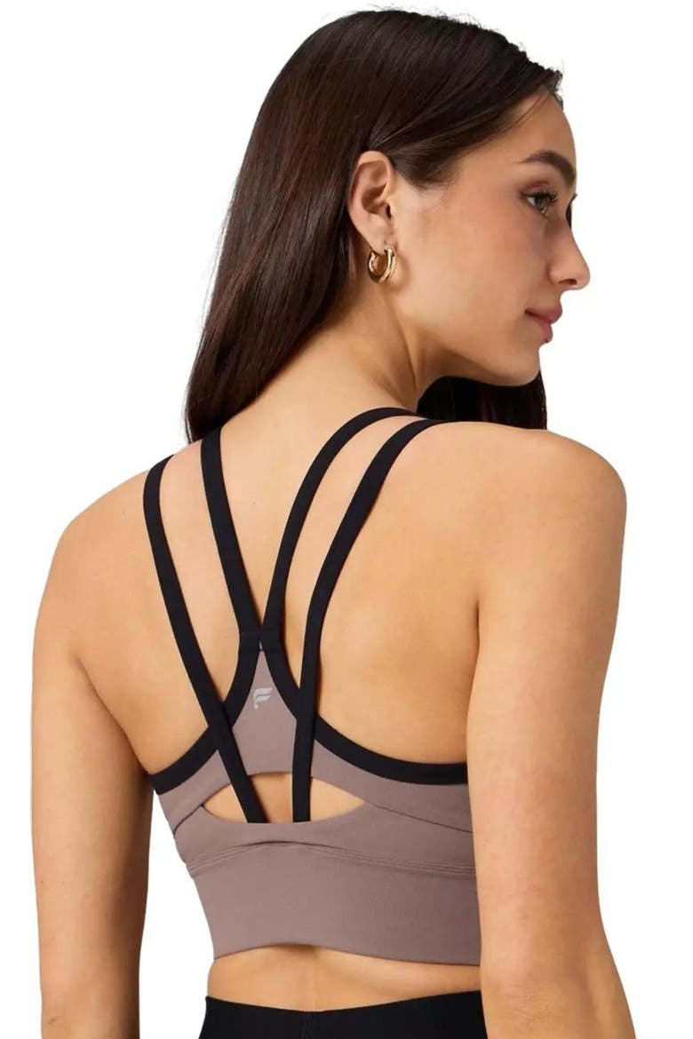 Principal Color Block Longline Medium Impact Bra, Alternate, color, Desert Shadows/Bone/Black