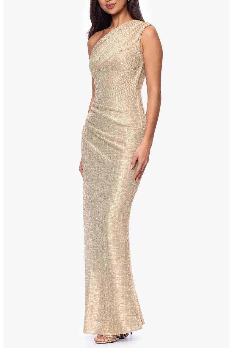 Metallic One-Shoulder Ruched Dress, Alternate, color, SILVER/ GOLD