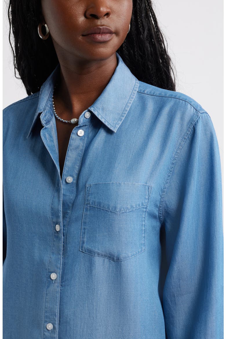 Chambray Button-Up Shirt, Alternate, color, MEDIUM WASH
