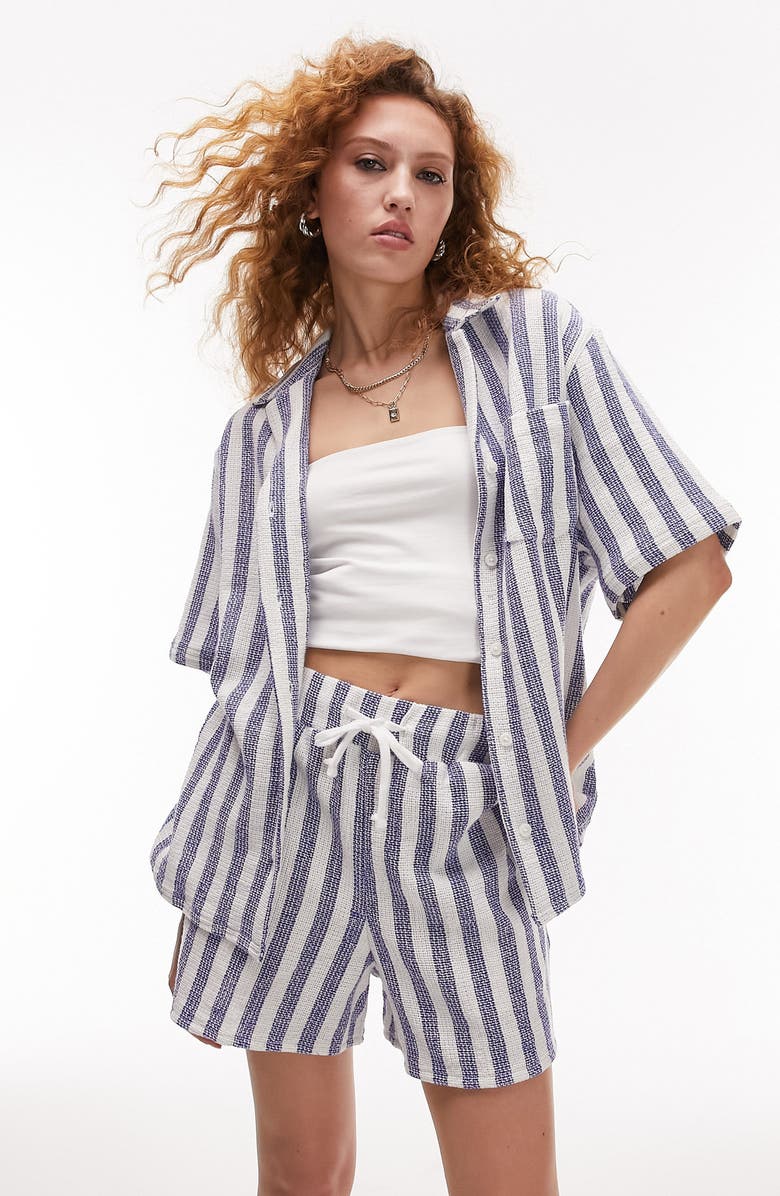 Topshop Stripe Oversize Cotton Button-Up Shirt, Main, color, 
