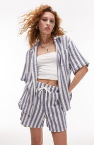 Topshop Stripe Oversize Cotton Button-Up Shirt