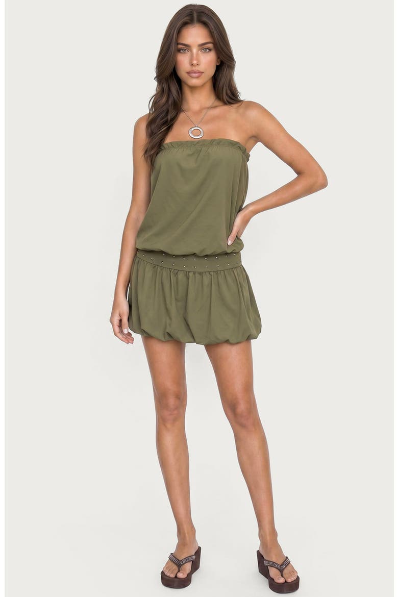 Layton Studded Strapless Bubble Minidress, Alternate, color, OLIVE