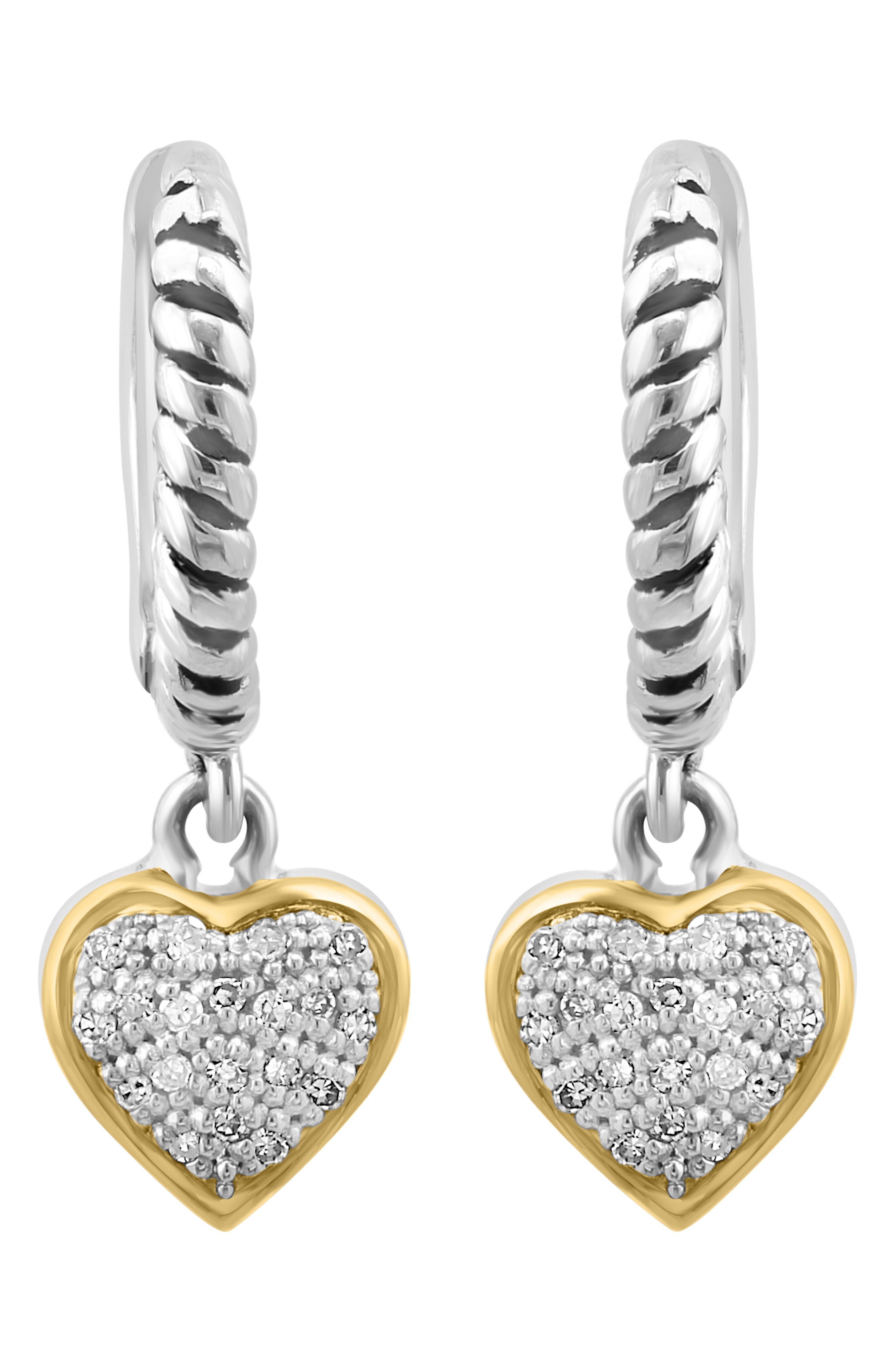 EFFY Sterling Silver Hoop & Diamond Heart Dangle Earrings - 0.10ct