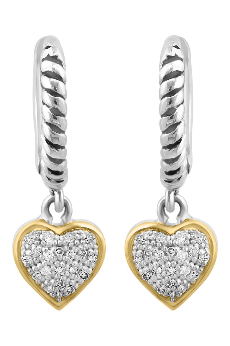 Sterling Silver Hoop & Diamond Heart Dangle Earrings - 0.10ct, Main, color, SILVER