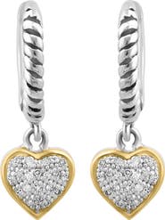 EFFY Sterling Silver Hoop & Diamond Heart Dangle Earrings - 0.10ct