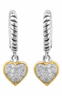 EFFY Sterling Silver Hoop & Diamond Heart Dangle Earrings - 0.10ct