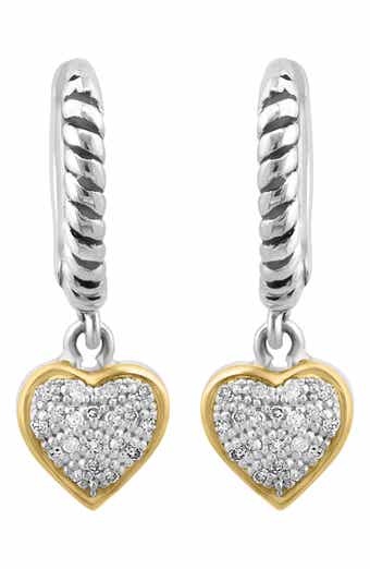 EFFY Sterling Silver Hoop & Diamond Heart Dangle Earrings - 0.10ct