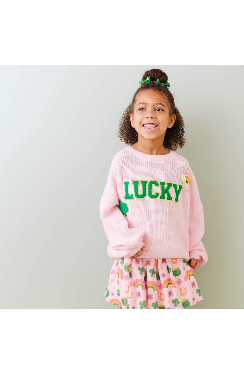 Sweet Wink Lucky Patch St. Patrick's Day Knit Sweater, Alternate, color, Pink