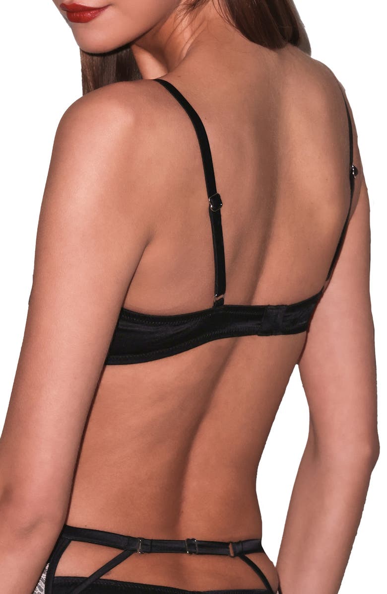 Fleur Du Mal Juliet Lace Trim Underwire Silk Blend Demi Bra, Alternate, color, Black