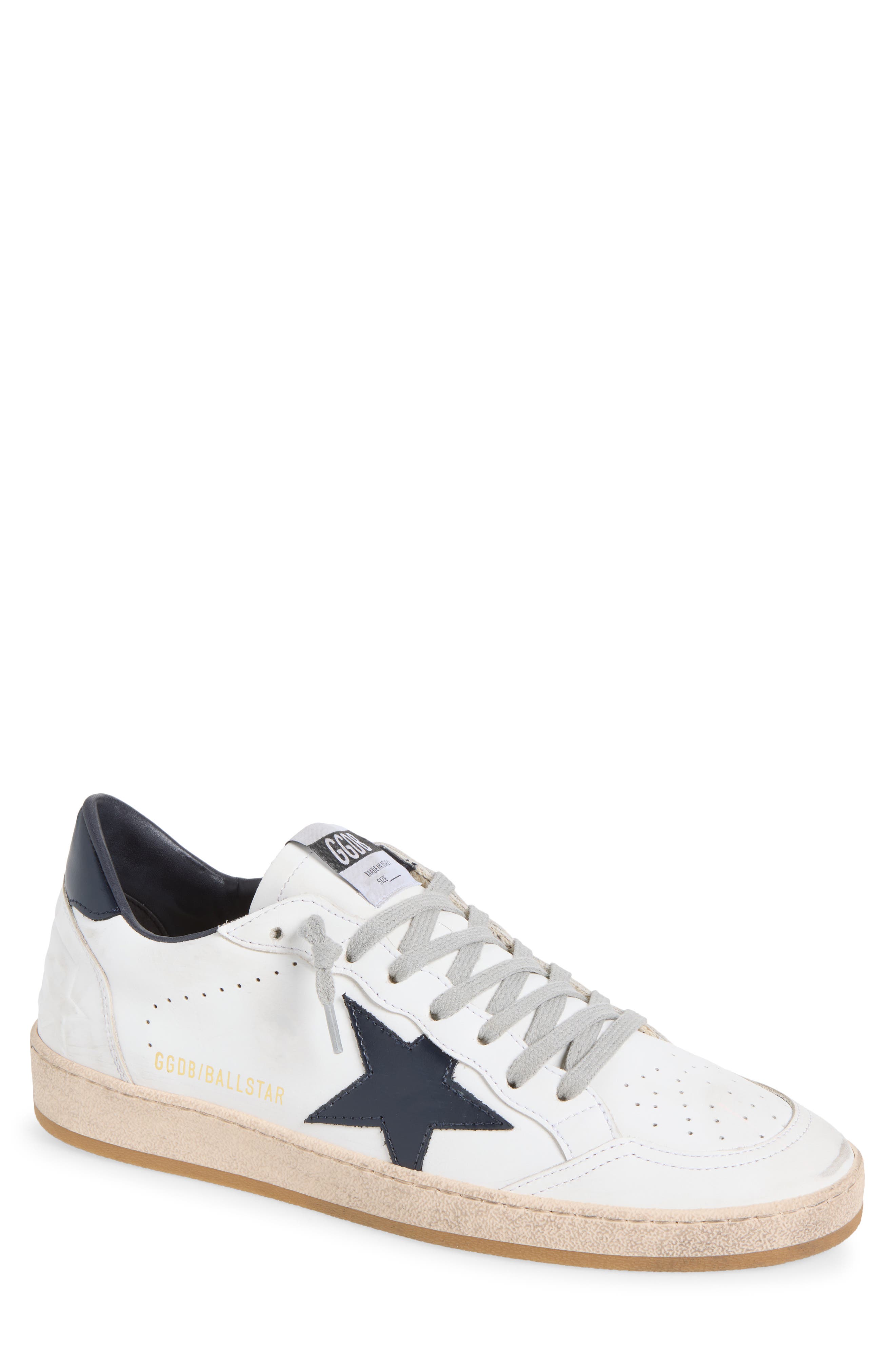 Ball Star Leather Sneaker, Main, color, WHITE/ DARK BLUE