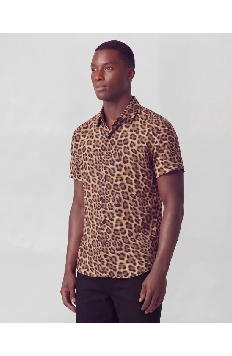 Lords of Harlech Leopard Mens Merino Wool Button-up Shirt, Alternate, color, Leopard Brown