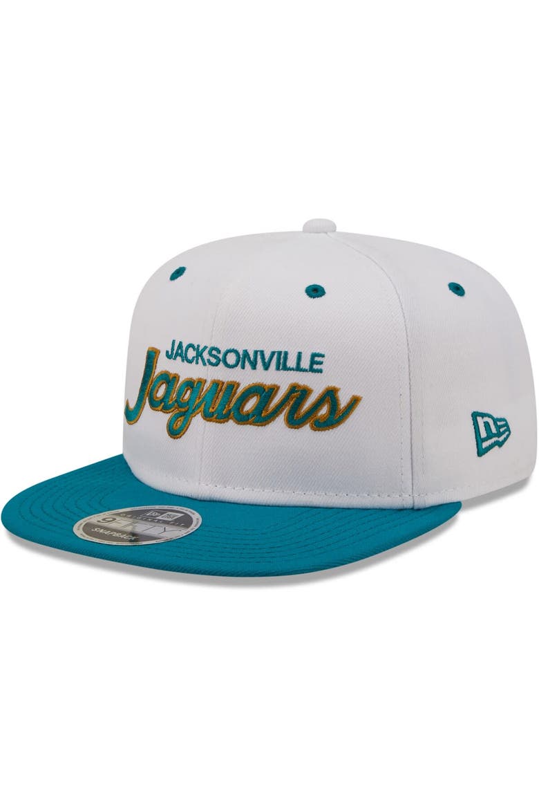 Men's New Era White/Teal Jacksonville Jaguars Sparky Original 9FIFTY Snapback Hat, Main, color, White