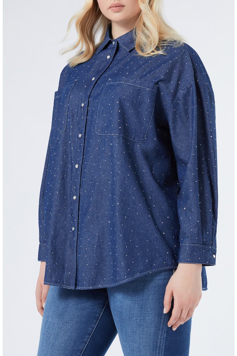 Jene Rhinestone Detail Denim Shirt Jacket, Main, color, NAVY