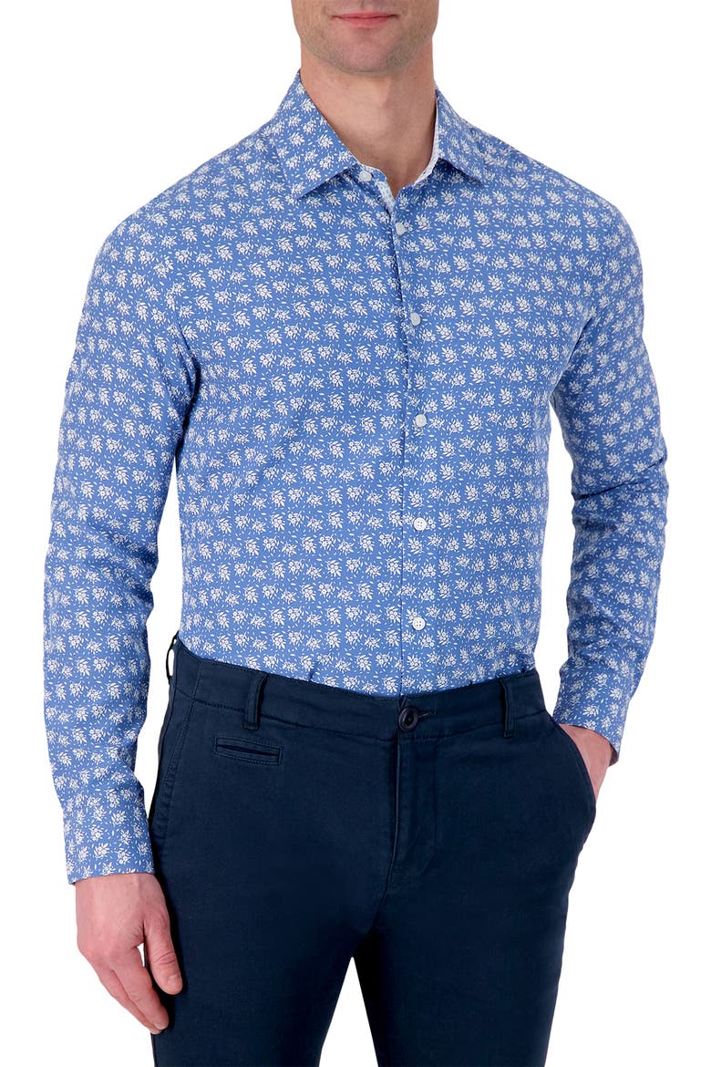 Slim Fit Floral Performance Dress Shirt, Main, color, 41 NAVY