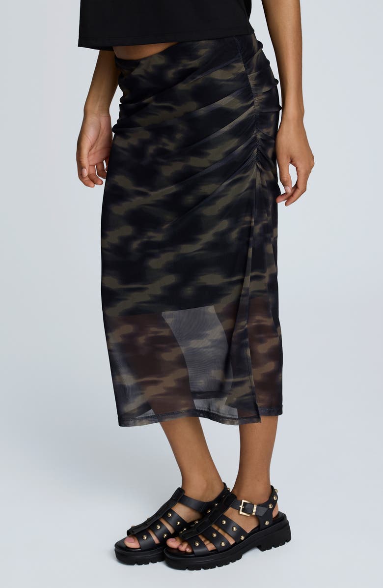 Kenneth Cole Pull-On Mesh Midi Skirt, Alternate, color, Black Multi