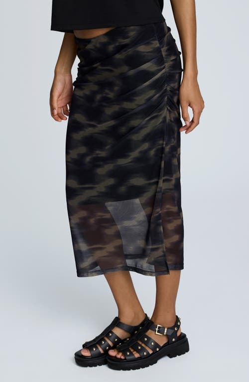 Kenneth Cole Printed Mesh Pull-on Side Ruched Midi Skirt