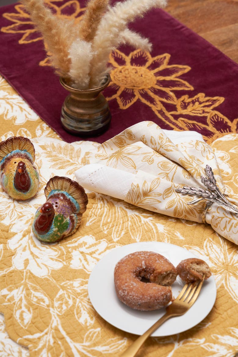 Everview Gold Botanical 100% Cotton Set of 6 Cloth Napkins, Alternate, color, Gold