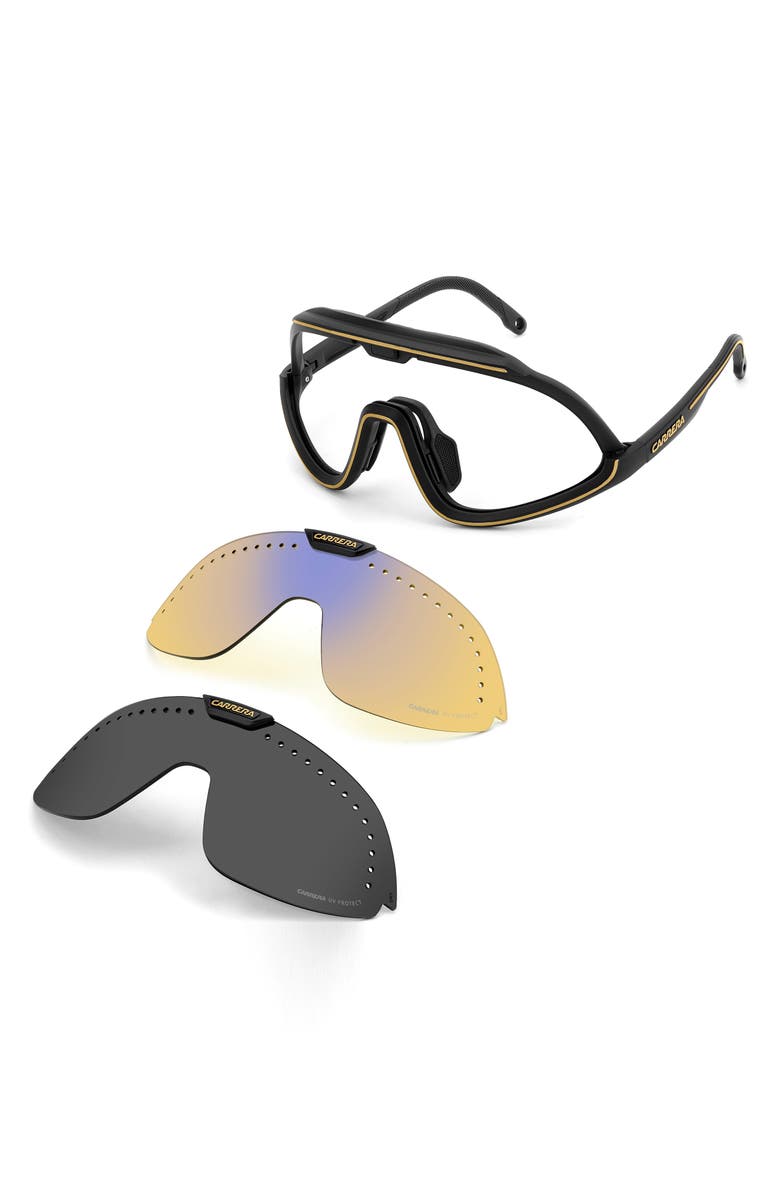 Carrera Eyewear Special Edition C Sport 99mm Mask Sunglasses, Alternate, color, Matte Black Gold/ Yellow