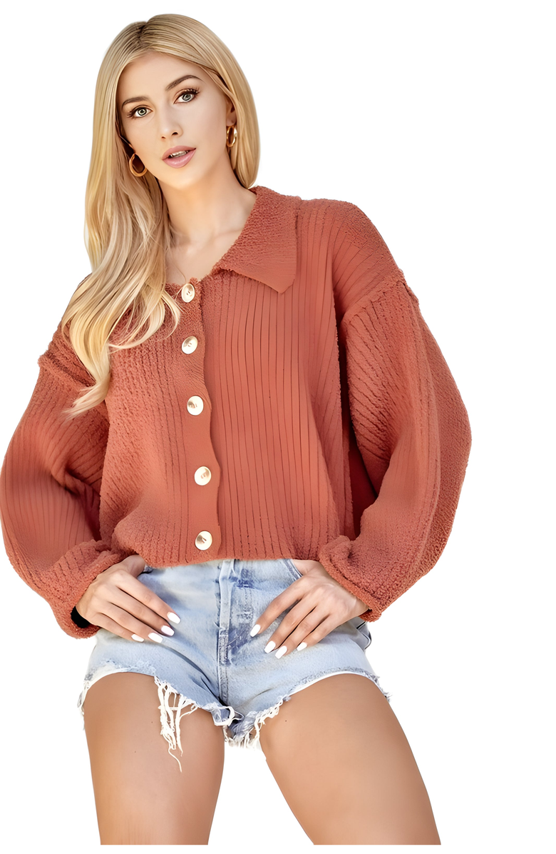 Knit and Lounge Textured Knit Collared Top With Button Detail, Main, color, 
