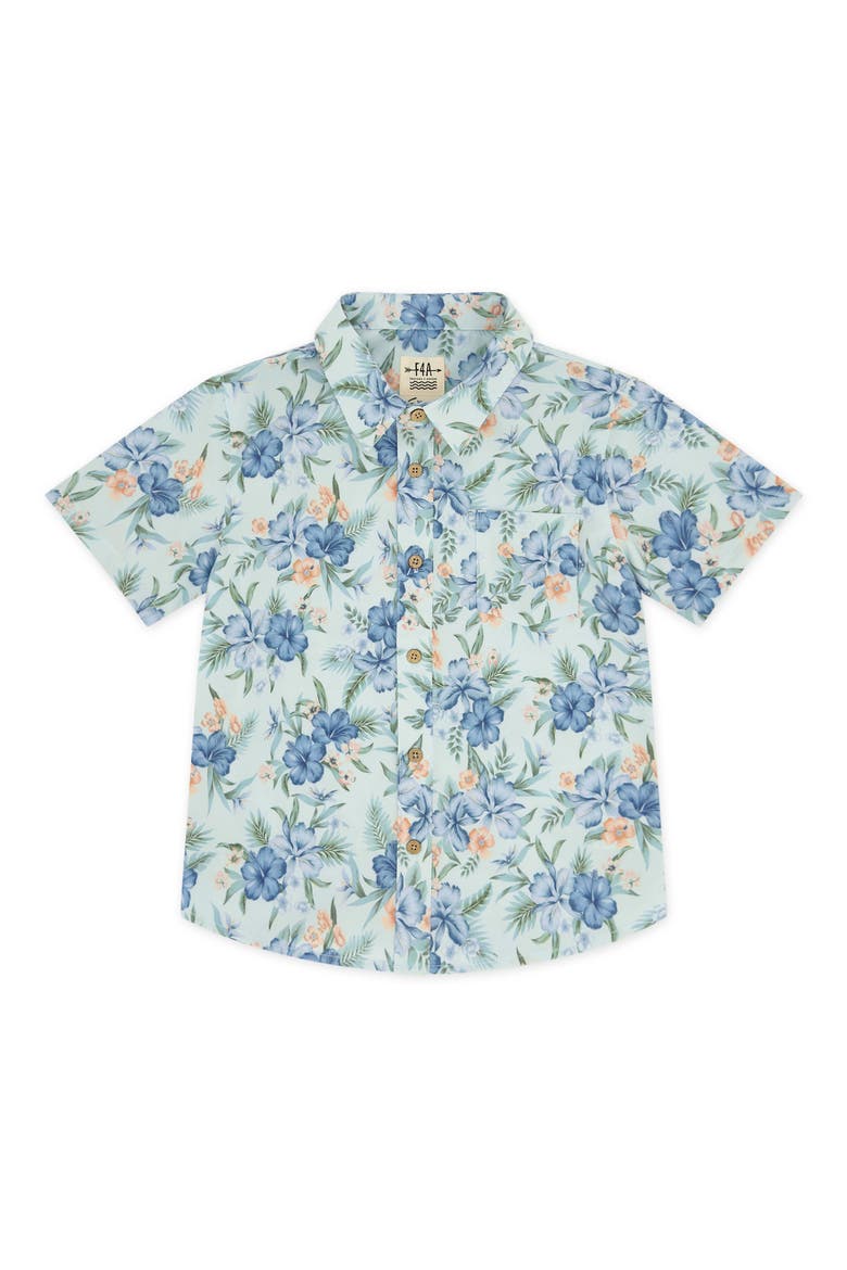 Kids' Floral Short Sleeve Button-Up Shirt, Main, color, SALTWATER
