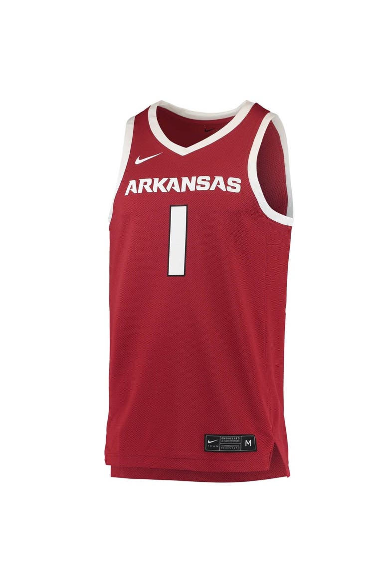 Men's Nike #1 Crimson Arkansas Razorbacks Replica Jersey, Alternate, color, Crimson