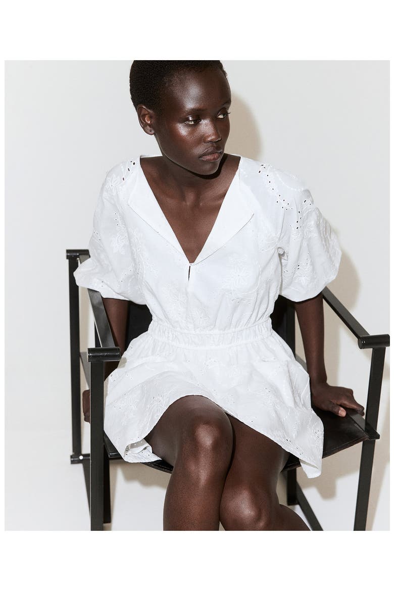 Floral Embroidered Cotton Minidress, Alternate, color, WHITE