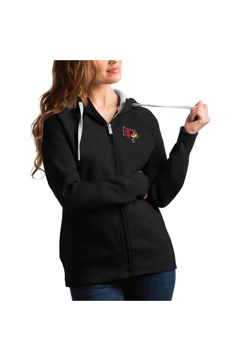 Women's Antigua Black Illinois State Redbirds Victory Full-Zip Hoodie, Main, color, Black