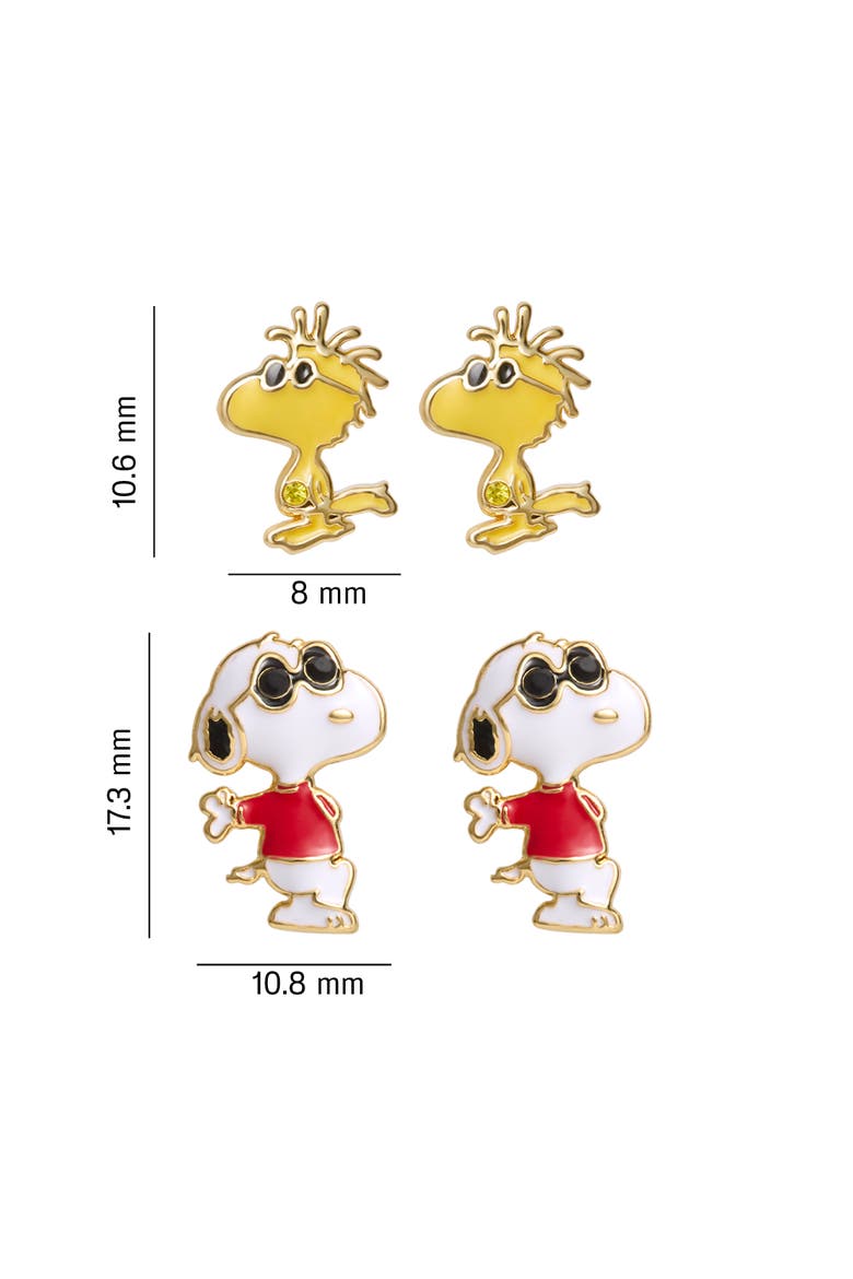 Woodstock and Snoopy Earrings 2 Pairs, 18k Gold Flash Plated, Alternate, color, Gold