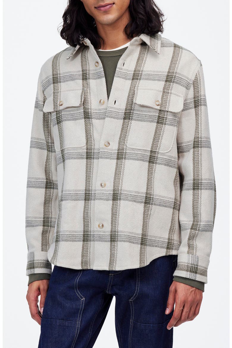 Plaid Cotton Blend Flannel Button-Up Shirt, Main, color, BLEACHED CANVAS HEATHER