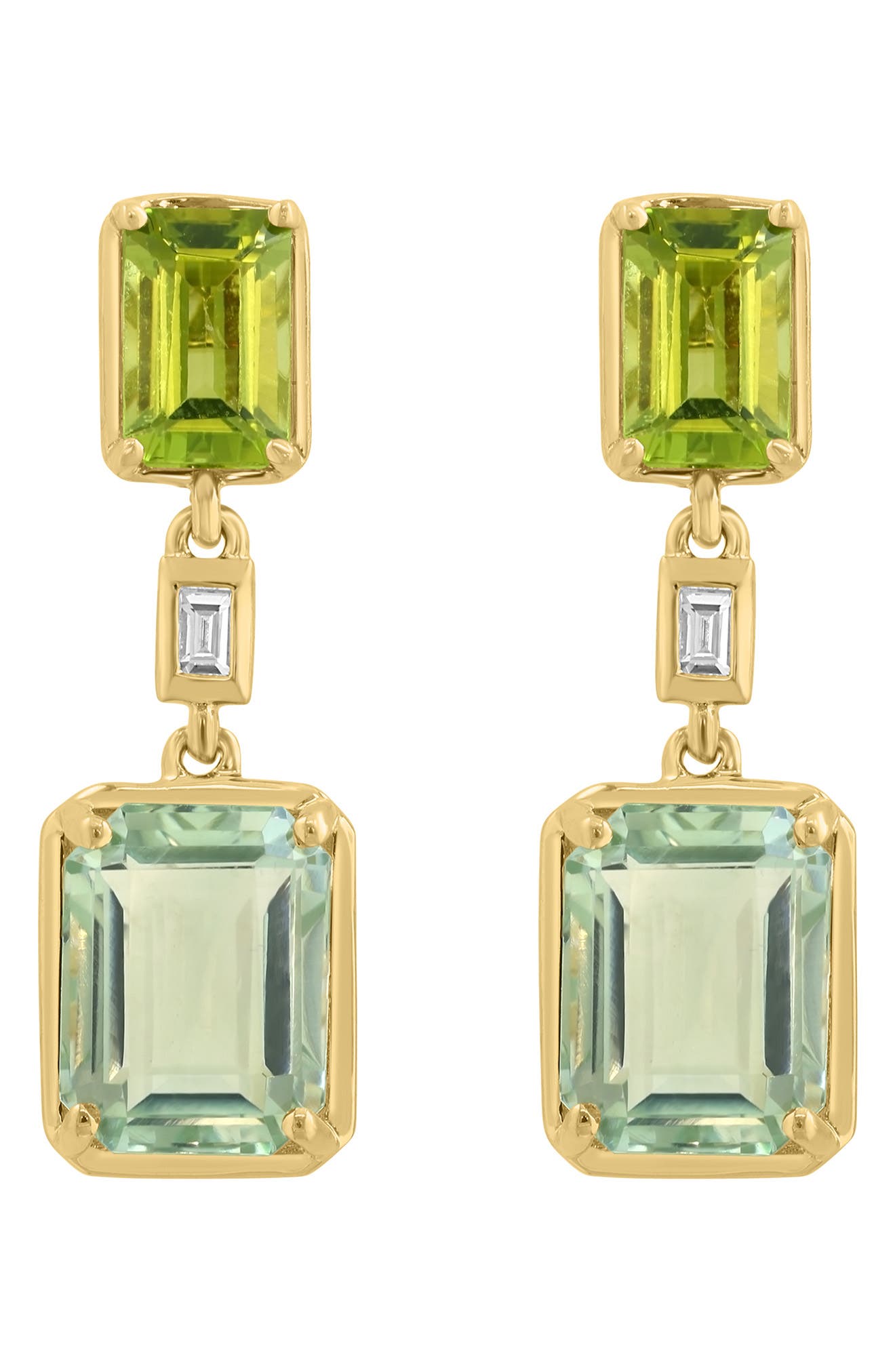 EFFY 14K Gold Green Amethyst Diamond & Peridot Drop Earrings - 0.04ct.