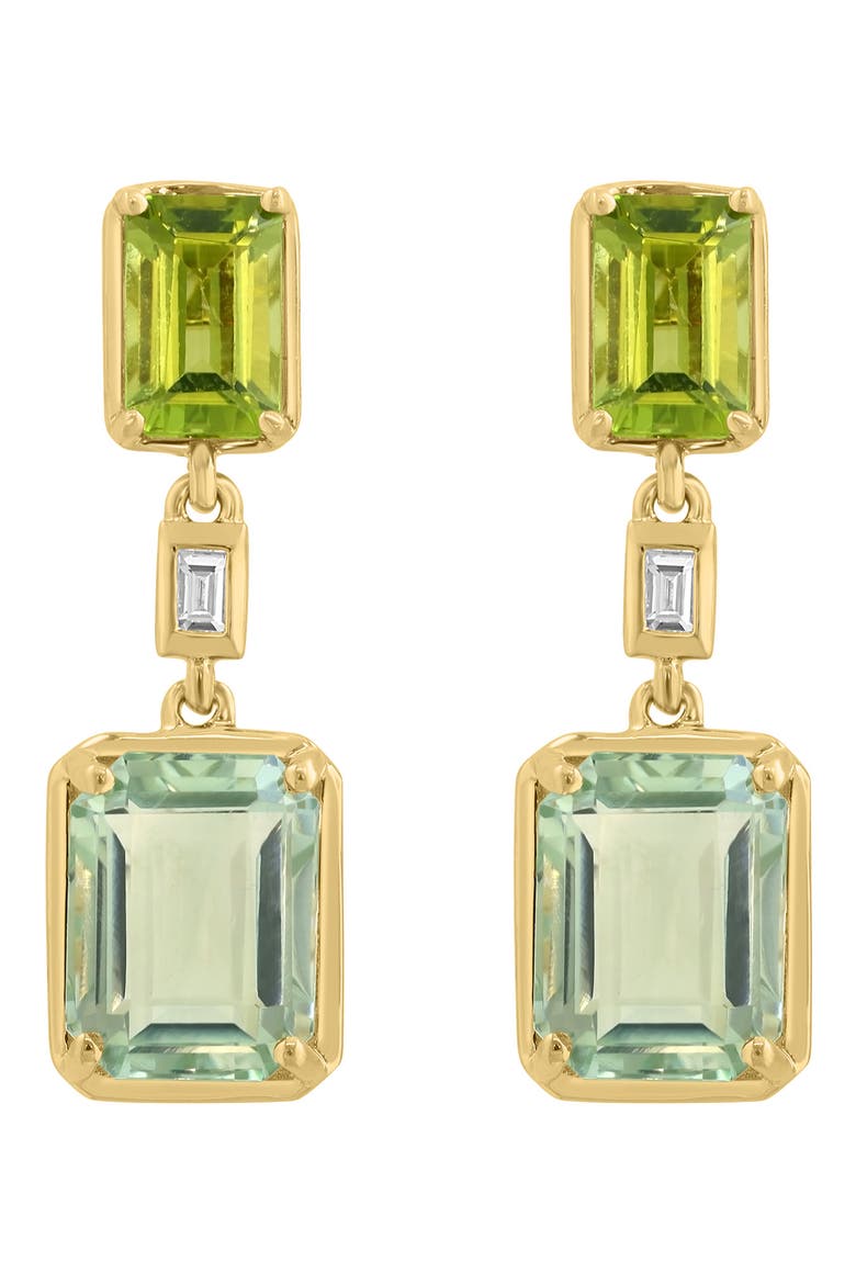 14K Gold Green Amethyst Diamond & Peridot Drop Earrings - 0.04ct., Main, color, GREEN