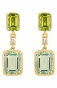 EFFY 14K Gold Green Amethyst Diamond & Peridot Drop Earrings - 0.04ct.