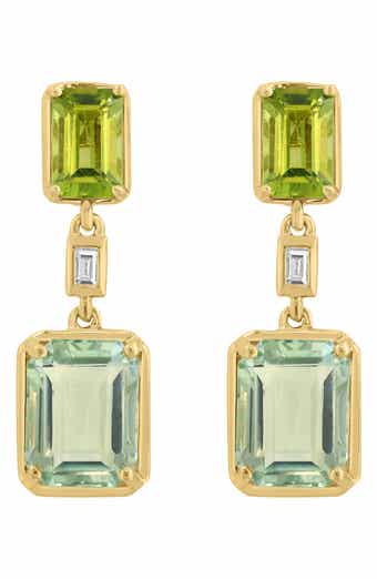 EFFY 14K Gold Green Amethyst Diamond & Peridot Drop Earrings - 0.04ct.