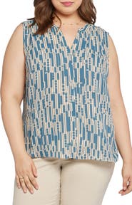 NYDJ Print Sleeveless Pleat Back Top