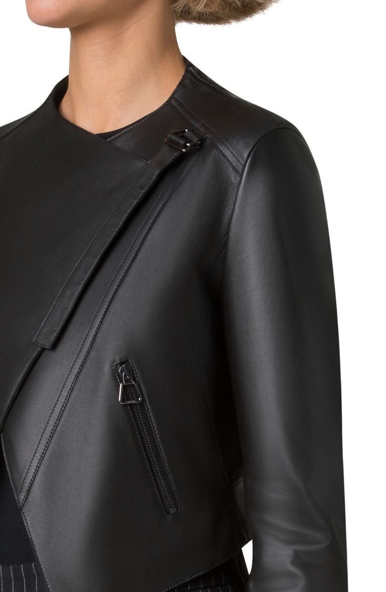 Akris Ariel Asymmetric Leather Crop Jacket, Alternate, color, Black
