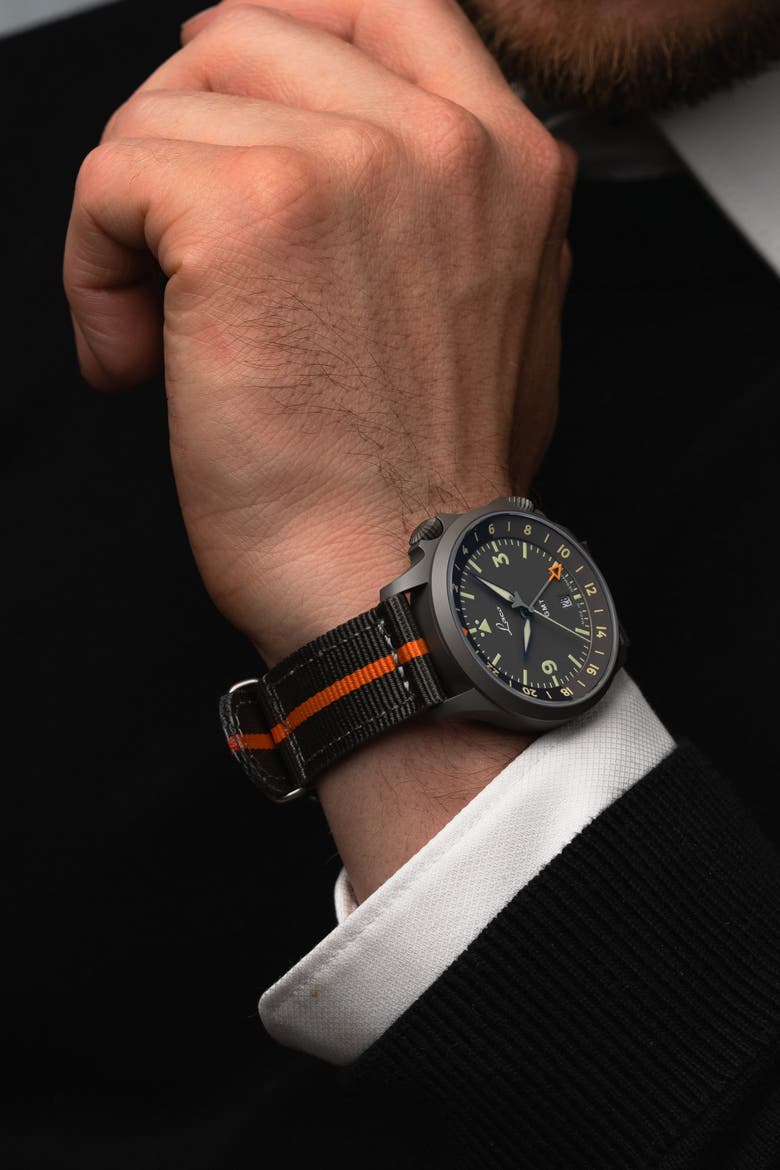 Frankfurt 40 MM, GMT, Gray Dial,  Black Fibertech Strap, Automatic Watch, Alternate, color, Gray, Black and Orange