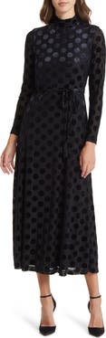 Anne Klein Velvet Dot Mock Neck Long Sleeve Dress