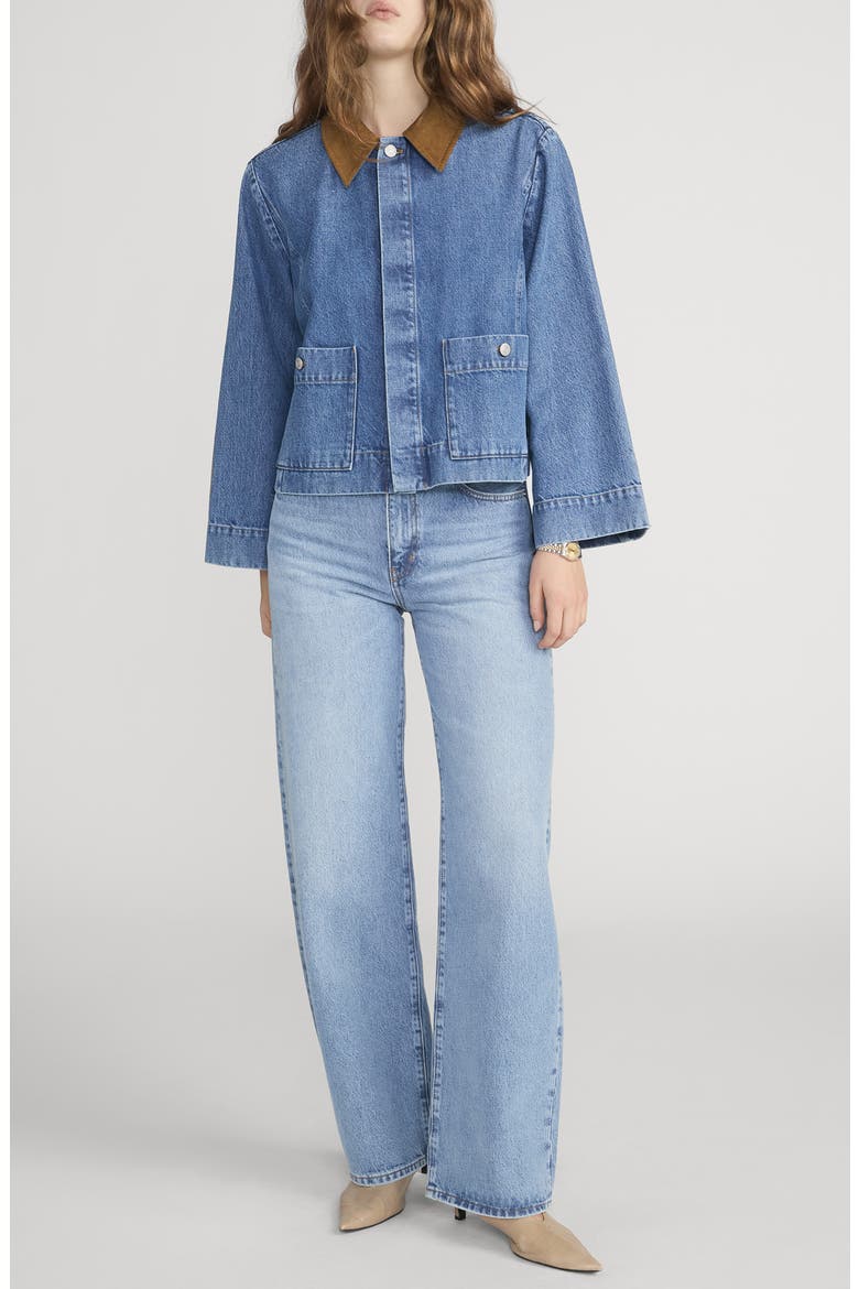 The Crop Denim Swing Jacket, Alternate, color, SONIC