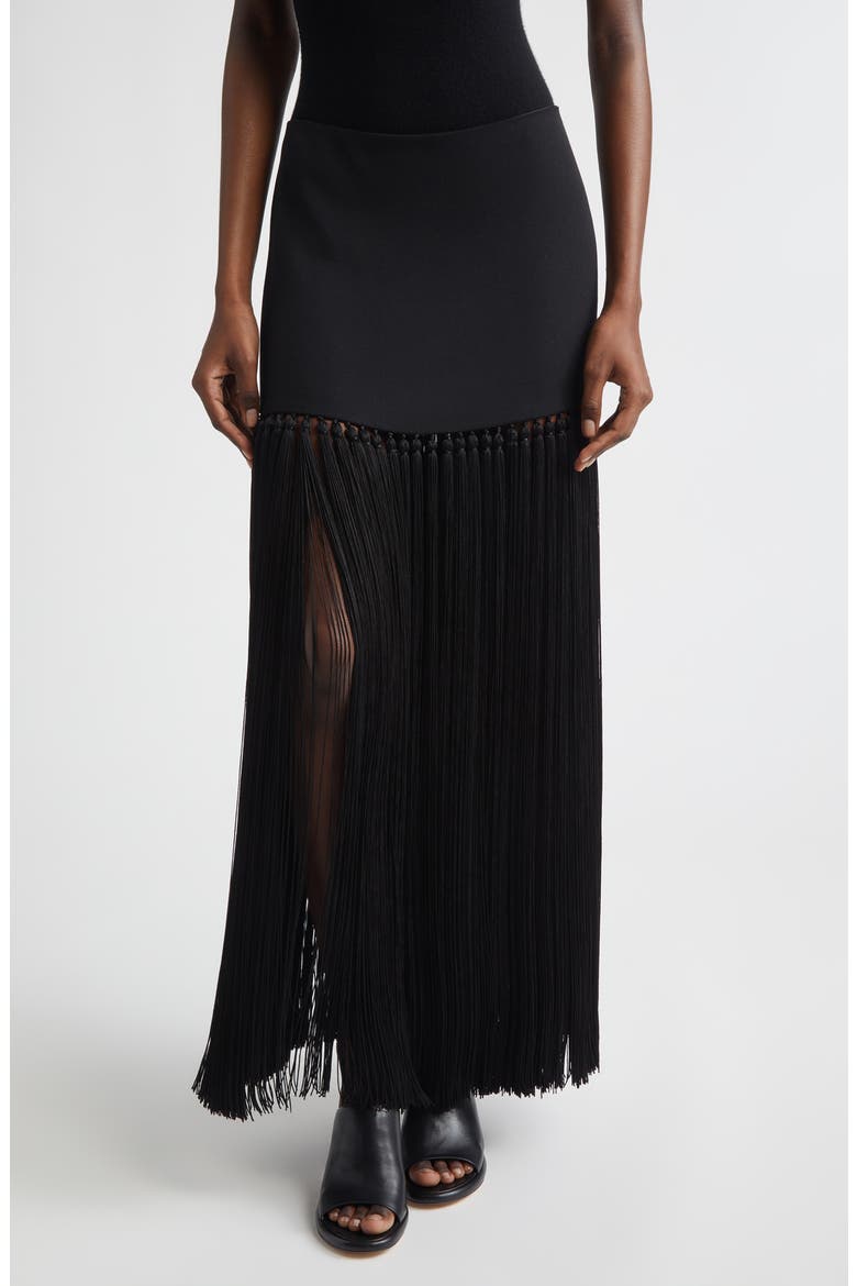 Tassel Wool Gabardine Miniskirt, Main, color, BLACK