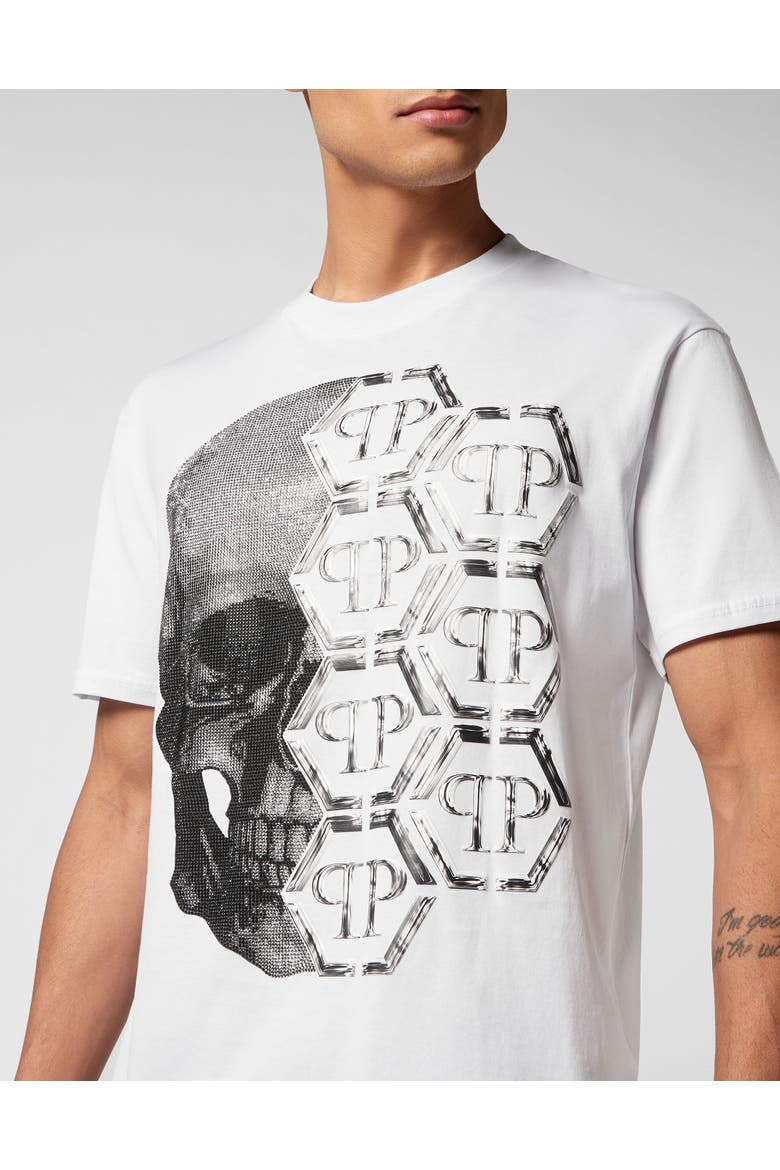 T-Shirt Round Neck Skull And Plein Men, Alternate, color, white
