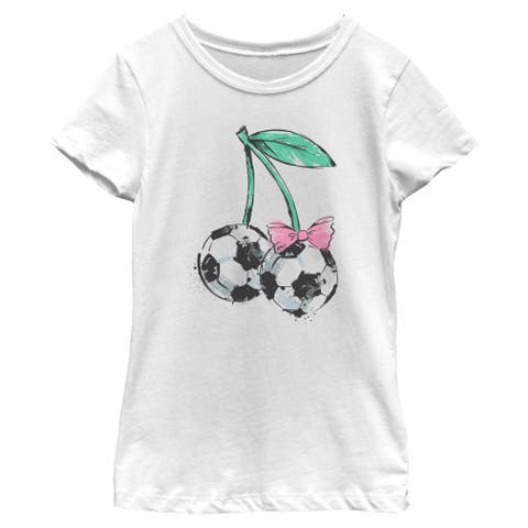 Girl's Lost Gods Soccer Cherries Watercolor Sketch  Graphic T-Shirt