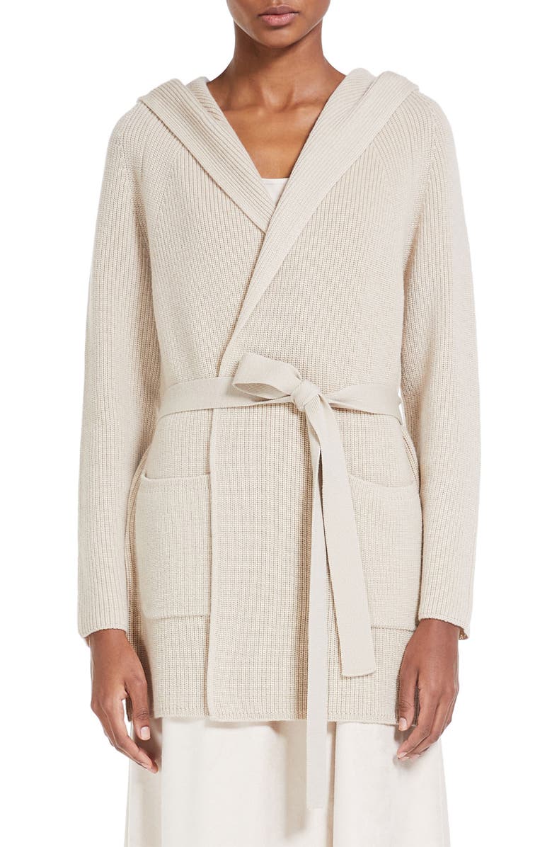 Max Mara Leisure Nava Long Hooded Wool Cardigan, Main, color, Albino
