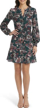 London Times V-Neck Balloon Sleeve Minidress