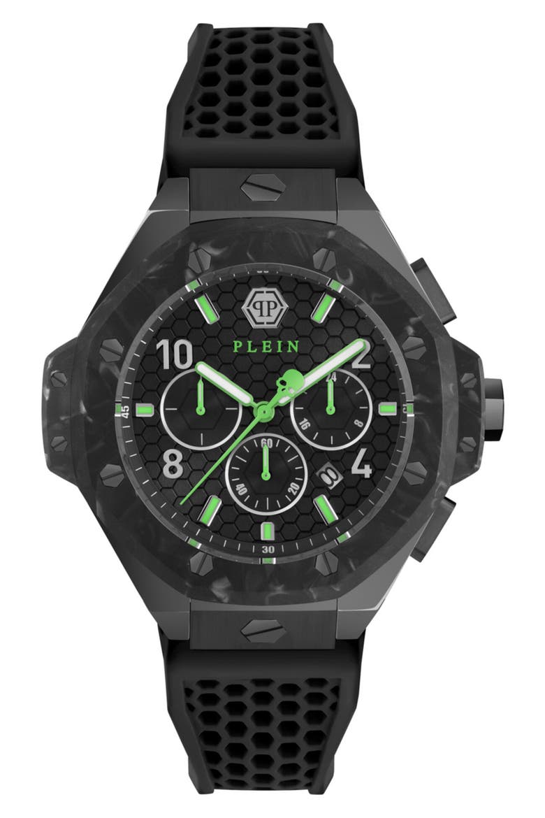Chronograph Royal Quartz Silicone Strap Watch, 46mm, Main, color, BLACK