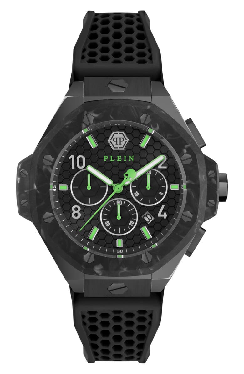 PHILIPP PLEIN Chronograph Royal Quartz Silicone Strap Watch, 46mm, Main, color, Black