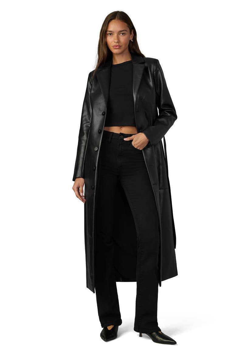 Faux Leather Trench Coat, Alternate, color, BLACK